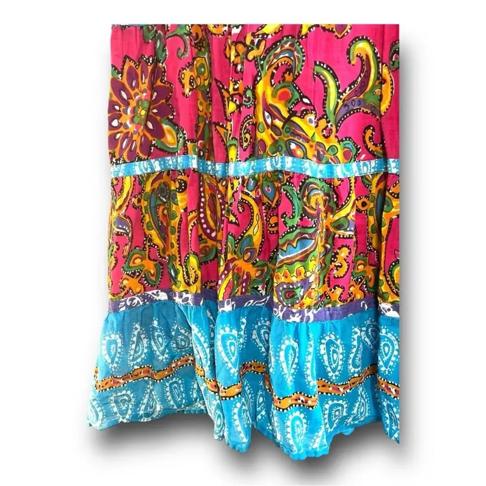 PINK TURQUOISE FLORAL TIER MAXI SKIRT SZ XLG - Picture 4 of 11